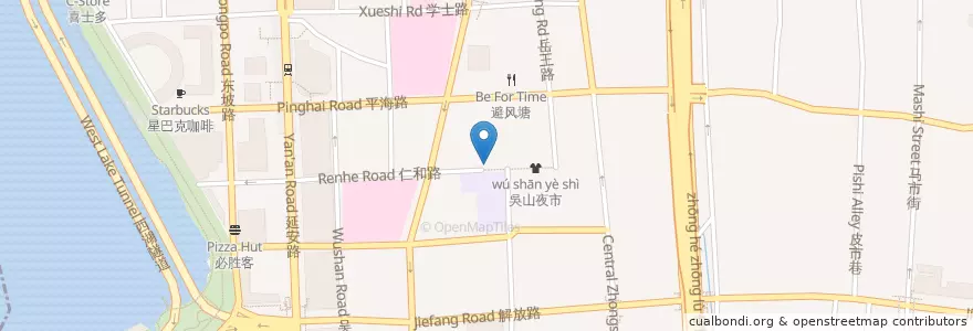 Mapa de ubicacion de 仁和路惠兴路口西北角自行车租赁点 en Çin, Zhejiang, Hangzhou, 上城区, 湖滨街道.