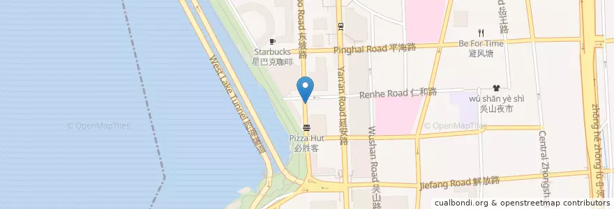 Mapa de ubicacion de 仁和路西自行车租赁点 en Çin, Zhejiang, Hangzhou, 上城区, 湖滨街道.