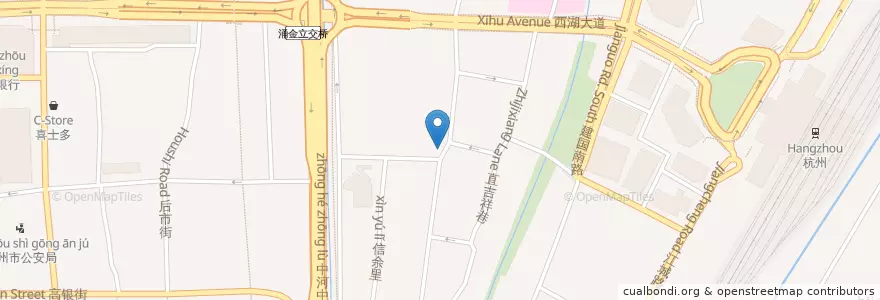 Mapa de ubicacion de 佑圣观路111号自行车租赁点 en 中国, 浙江省, 杭州市, 上城区, 小营街道.