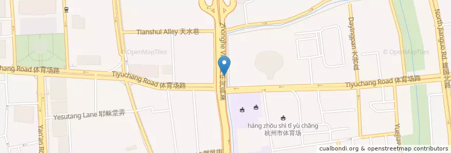 Mapa de ubicacion de 体育场路中河北路口自行车租赁点 en Chine, Zhejiang, Hangzhou, District De Xiacheng.