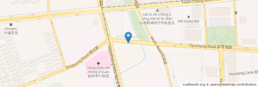 Mapa de ubicacion de 体育场路四百零九号自行车租赁点 en چین, چجیانگ, هانگژو.