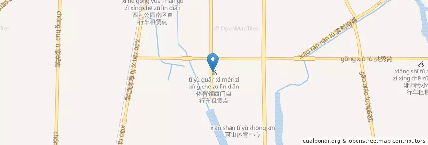 Mapa de ubicacion de 体育馆西门自行车租赁点 en 中国, 浙江省, 杭州市.