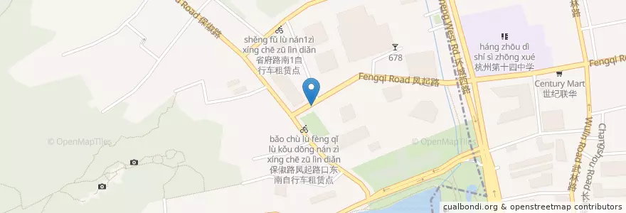 Mapa de ubicacion de 保俶路凤起路口北自行车租赁点 en 中国, 浙江省, 杭州市, 西湖区, 北山街道.