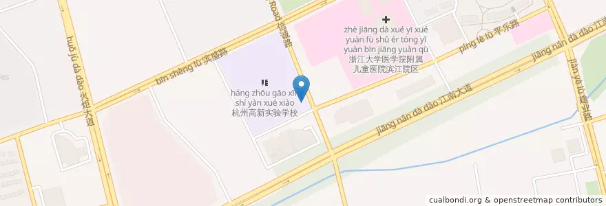 Mapa de ubicacion de 信诚路江南大道口西北自行车租赁点 en 中国, 浙江省, 杭州市, 浜江区, 长河街道.