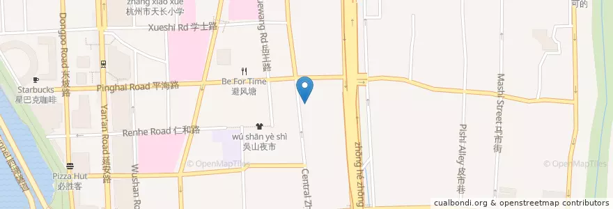 Mapa de ubicacion de 光复路166号自行车租赁点 en 中国, 浙江省, 杭州市, 上城区, 湖滨街道.