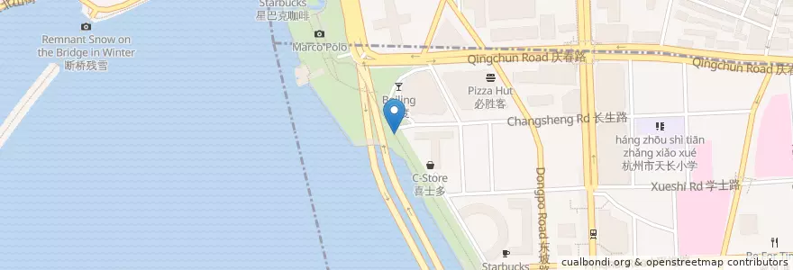 Mapa de ubicacion de 六公园2自行车租赁点 en 中国, 浙江省, 杭州市, 上城区, 湖滨街道.