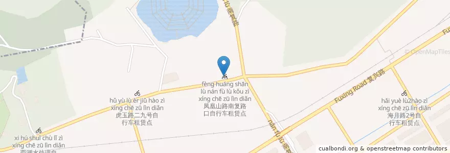 Mapa de ubicacion de 凤凰山路南复路口自行车租赁点 en 中国, 浙江省, 杭州市, 上城区.