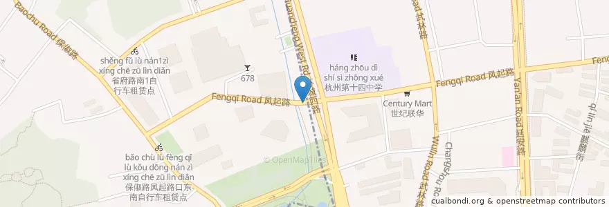 Mapa de ubicacion de 凤起路环西路口自行车租赁点 en چین, چجیانگ, هانگژو.