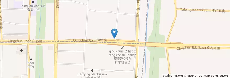 Mapa de ubicacion de 刀矛巷庆春路口自行车租赁点 en چین, چجیانگ, هانگژو, 下城区.