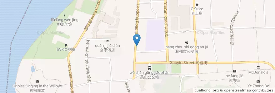 Mapa de ubicacion de 劳动路12～18号自行车租赁点 en China, Zhejiang, Hangzhou City, Shangcheng District, 清波街道.