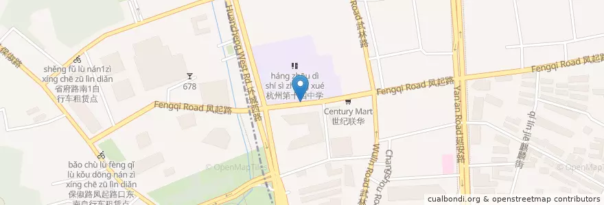 Mapa de ubicacion de 十四中自行车租赁点 en Китай, Чжэцзян, Ханчжоу, 下城区.