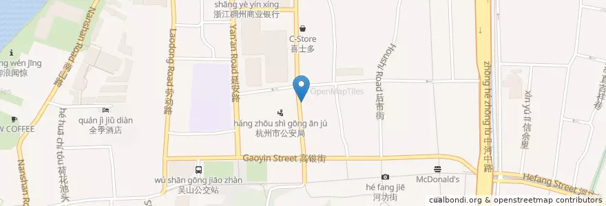 Mapa de ubicacion de 华光路三元地口自行车租赁点 en 中国, 浙江省, 杭州市, 上城区, 清波街道.