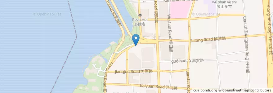 Mapa de ubicacion de 南山路282号自行车租赁点 en China, Zhejiang, Hangzhou, 上城区, 湖滨街道.