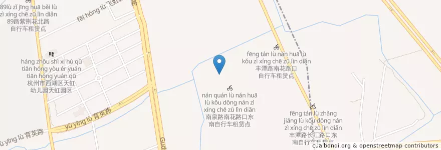 Mapa de ubicacion de 南泉路南花街口自行车租赁点 en 中国, 浙江省, 杭州市, 拱墅区, 祥符街道.