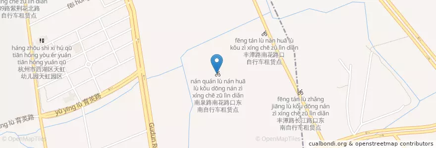 Mapa de ubicacion de 南泉路南花路口东南自行车租赁点 en Cina, Zhejiang, Hangzhou, Distretto Di Gongshu, 祥符街道.