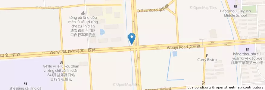 Mapa de ubicacion de 古翠路文一西路西北角自行车租赁点 en 中国, 浙江省, 杭州市, 西湖区.