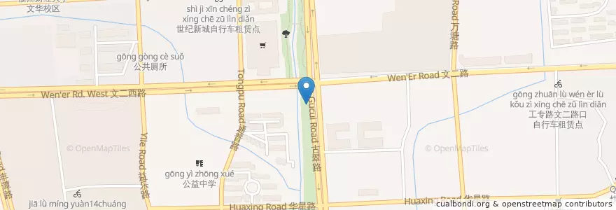 Mapa de ubicacion de 古翠路文二西路西南角自行车租赁点 en 中国, 浙江省, 杭州市, 西湖区.