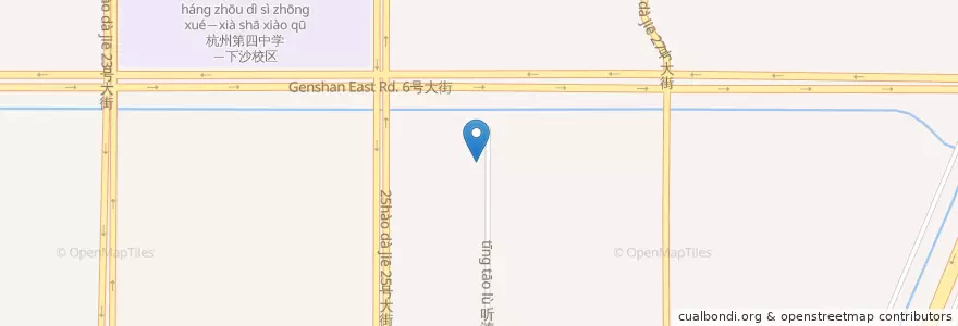 Mapa de ubicacion de 听涛路十号大街东北自行车租赁点 en 中国, 浙江省, 杭州市, 钱塘新区, 白杨街道.