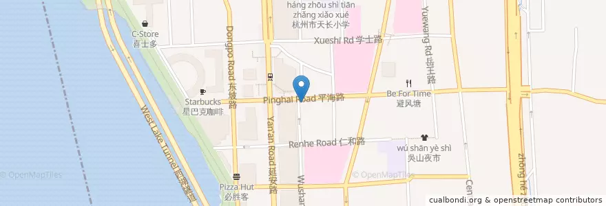 Mapa de ubicacion de 吴山路口自行车租赁点 en Çin, Zhejiang, Hangzhou, 上城区, 湖滨街道.