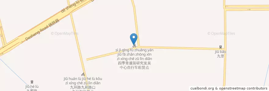 Mapa de ubicacion de 四季青服装研究发展中心自行车租赁点 en Çin, Zhejiang, Hangzhou, 江干区, 九堡街道.