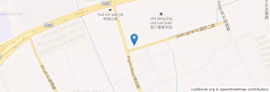 Mapa de ubicacion de 园区二路浦沿路东北自行车租赁点 en China, Zhejiang, Hangzhou City, Binjiang District, 浦沿街道.
