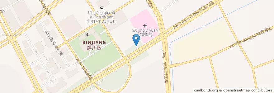 Mapa de ubicacion de 地铁江陵路站(一)自行车租赁点 en China, Zhejiang, Hangzhou City, Binjiang District, 西兴街道.