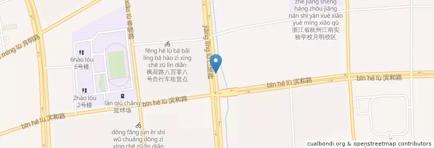 Mapa de ubicacion de 地铁滨和路站(三)自行车租赁点 en China, Zhejiang, Hangzhou City, Binjiang District, 西兴街道.