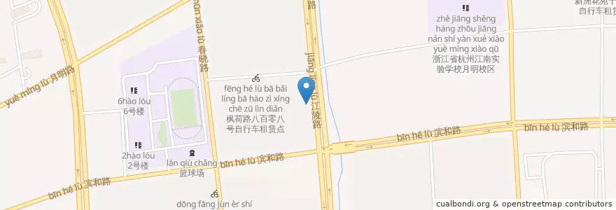 Mapa de ubicacion de 地铁滨和路站(二)自行车租赁点 en China, Zhejiang, Hangzhou City, Binjiang District, 西兴街道.