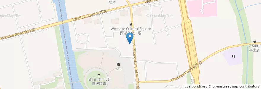 Mapa de ubicacion de 地铁西湖文化广场站B(中山北路571号)自行车租赁点 en 中国, 浙江省, 杭州市, 下城区, 朝晖街道.