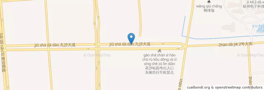Mapa de ubicacion de 地铁高沙站西北角自行车租赁点 en Chine, Zhejiang, Hangzhou, 钱塘新区, 白杨街道.