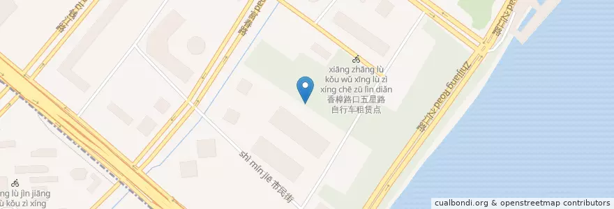 Mapa de ubicacion de 城星路森林路口自行车租赁点 en 中国, 浙江省, 杭州市, 江干区, 四季青街道.