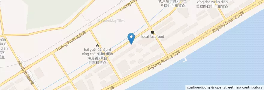 Mapa de ubicacion de 复兴南街253号自行车租赁点 en 中国, 浙江省, 杭州市, 上城区.