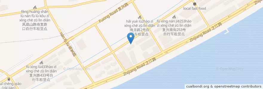 Mapa de ubicacion de 复兴南街337号自行车租赁点 en China, Zhejiang, 杭州市, 上城区.