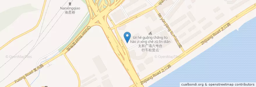 Mapa de ubicacion de 复兴大桥3自行车租赁点 en 中国, 浙江省, 杭州市, 上城区.