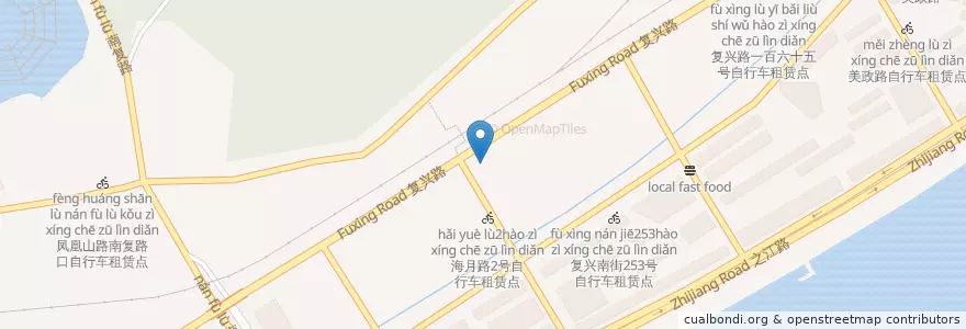 Mapa de ubicacion de 复兴路317号自行车租赁点 en 中国, 浙江省, 杭州市, 上城区.
