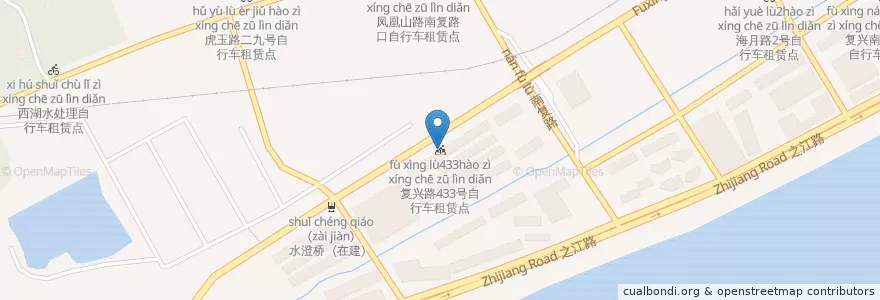 Mapa de ubicacion de 复兴路433号自行车租赁点 en Cina, Zhejiang, Hangzhou, Distretto Di Shangcheng.