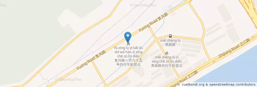 Mapa de ubicacion de 复兴路一百六十五号自行车租赁点 en Китай, Чжэцзян, Ханчжоу, 上城区.