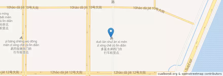 Mapa de ubicacion de 多蓝水岸西门自行车租赁点 en 中国, 浙江省, 杭州市, 钱塘新区, 白杨街道.