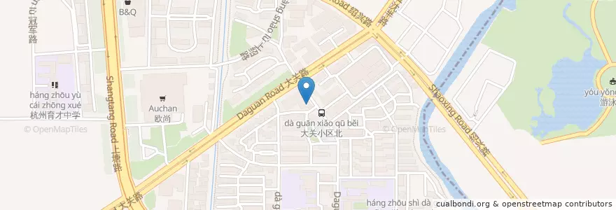 Mapa de ubicacion de 大关苑路(73号)自行车租赁点 en Çin, Zhejiang, Hangzhou, 拱墅区.