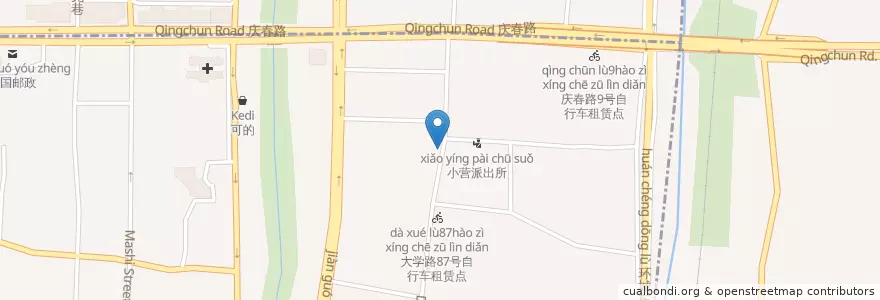 Mapa de ubicacion de 大学路116号自行车租赁点 en Çin, Zhejiang, Hangzhou, 上城区, 小营街道.