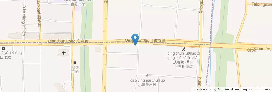 Mapa de ubicacion de 大学路北端自行车租赁点 en China, Zhejiang, Hangzhou, Shangcheng, 小营街道.