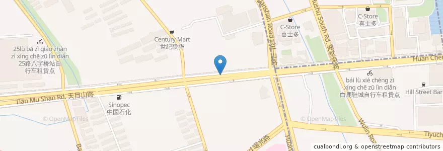 Mapa de ubicacion de 天目山路38号自行车租赁点 en Chine, Zhejiang, Hangzhou, District De Xihu.