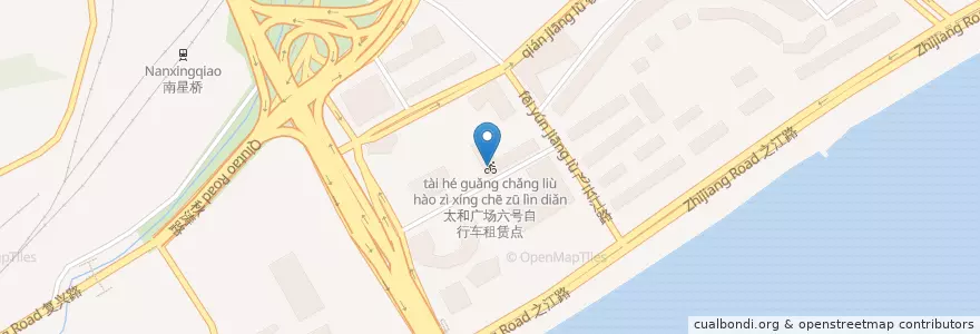 Mapa de ubicacion de 太和广场六号自行车租赁点 en China, Zhejiang, Hangzhou, Shangcheng, 紫阳街道.