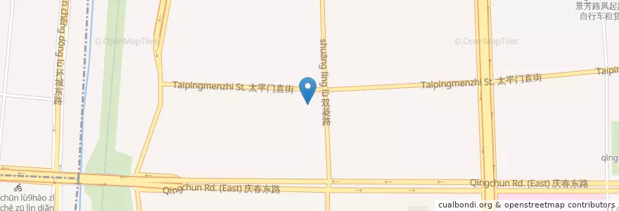Mapa de ubicacion de 太平门直街双菱路口自行车租赁点 en China, Zhejiang, Hangzhou City, Jianggan District, 凯旋街道.