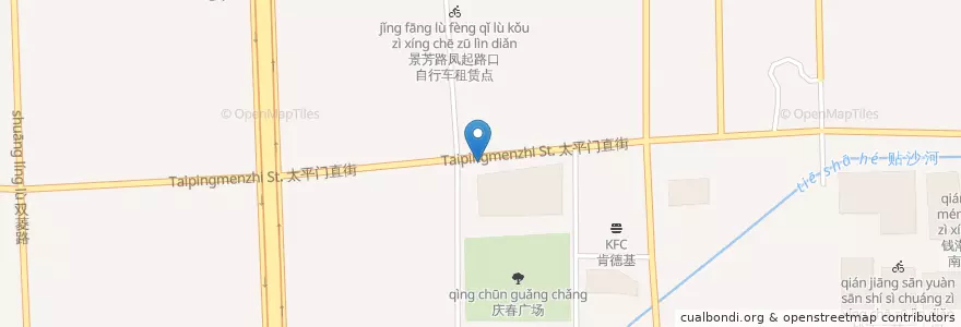 Mapa de ubicacion de 太平门直街景昙路口自行车租赁点 en China, Zhejiang, Hangzhou, 江干区.