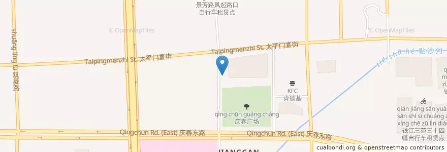 Mapa de ubicacion de 太平门直街自行车租赁点 en China, Zhejiang, Hangzhou, 江干区.