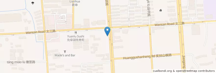 Mapa de ubicacion de 学院路文三路口自行车租赁点 en 中国, 浙江省, 杭州市, 西湖区.