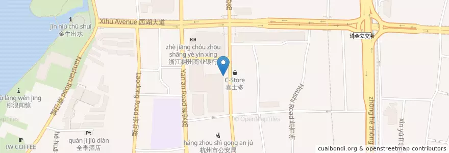 Mapa de ubicacion de 定安路32号自行车租赁点 en 中国, 浙江省, 杭州市, 上城区, 清波街道.