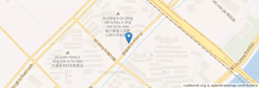 Mapa de ubicacion de 富春路二一五号自行车租赁点 en 中国, 浙江省, 杭州市, 上城区, 望江街道.