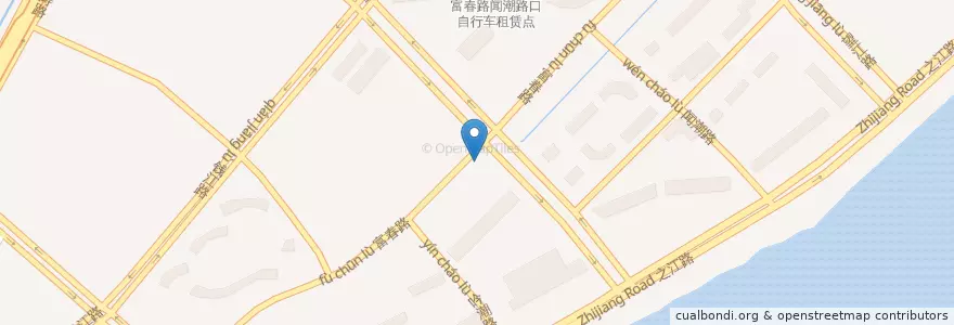 Mapa de ubicacion de 富春路甬江路东南自行车租赁点 en China, Zhejiang, 杭州市, 上城区, 紫阳街道.